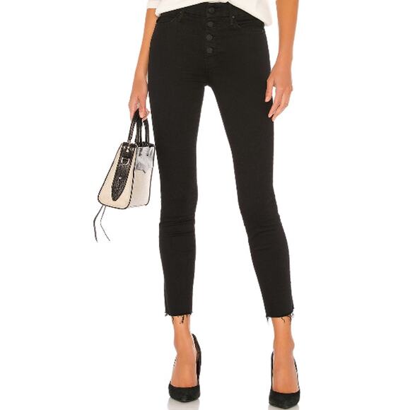 Mother Pixie Ankle Fray Holding Hands Dark Wash Button Fly Skinny Jeans size 24 - Picture 2 of 14